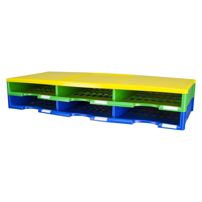 Storex 6 Compartment Literature or Paper Organizer - Yellow/Green/Blue