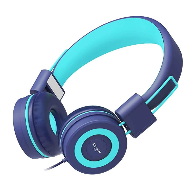 i37 Kids Headphones Children Girls Boys Teens Foldable Adjustable On Ear Headphones 35mm Jack Compatible Cellphones Computer MP34 Kindle School Tablet Teal