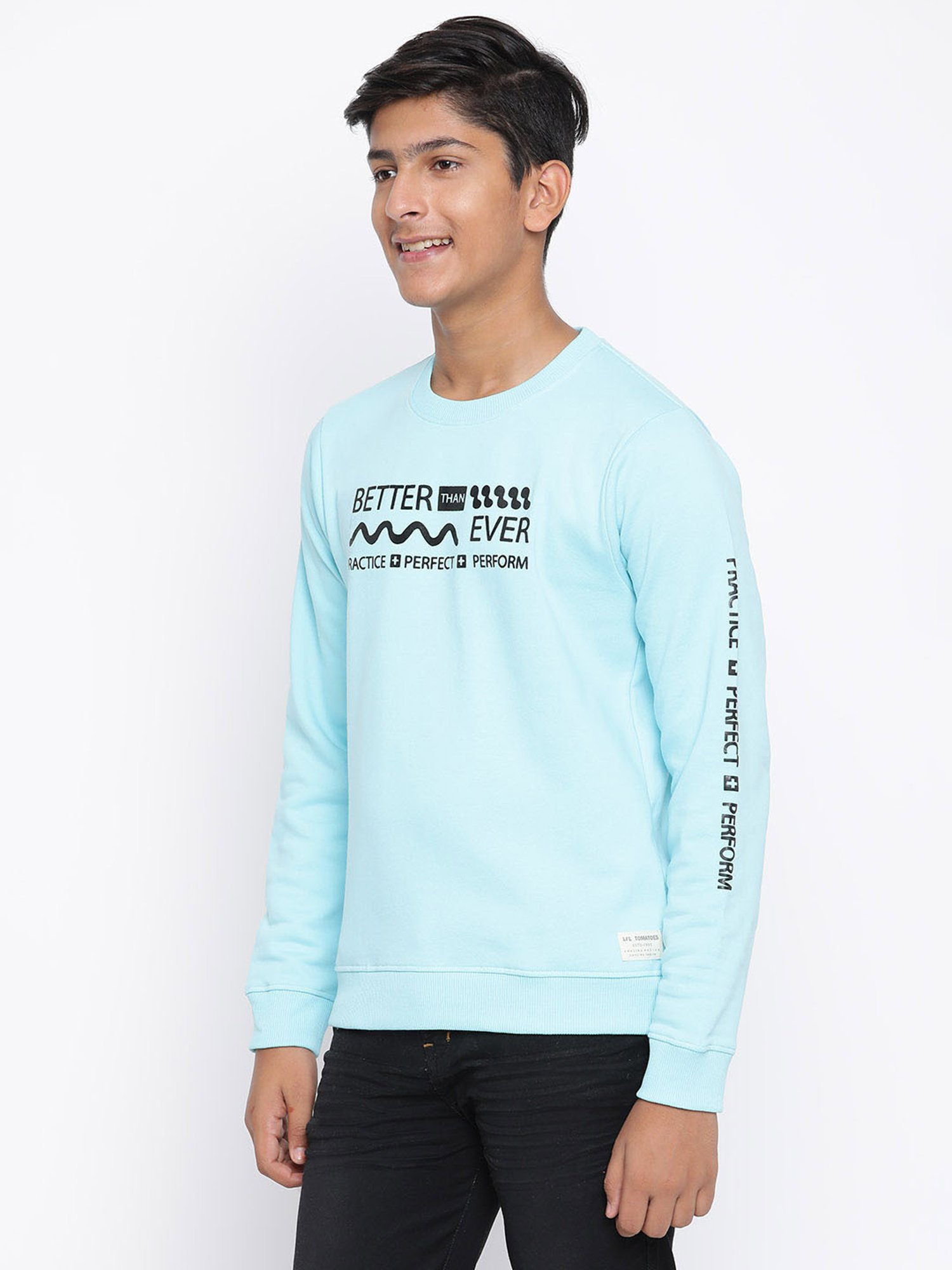 Lil Tomatoes Kids Sky Blue Graphic Print Full Sleeves Sweatshirt