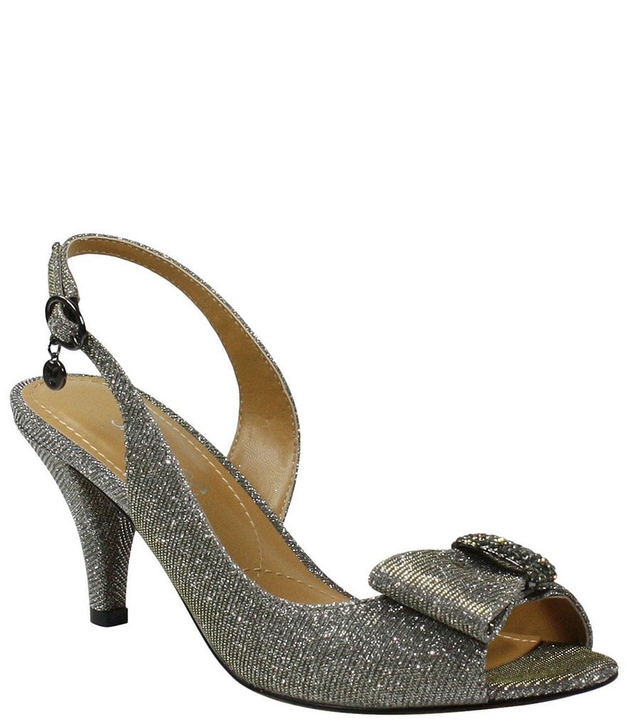 J. Renee Luanda Bow Detail Glitter Slingback Peep-Toe Pumps