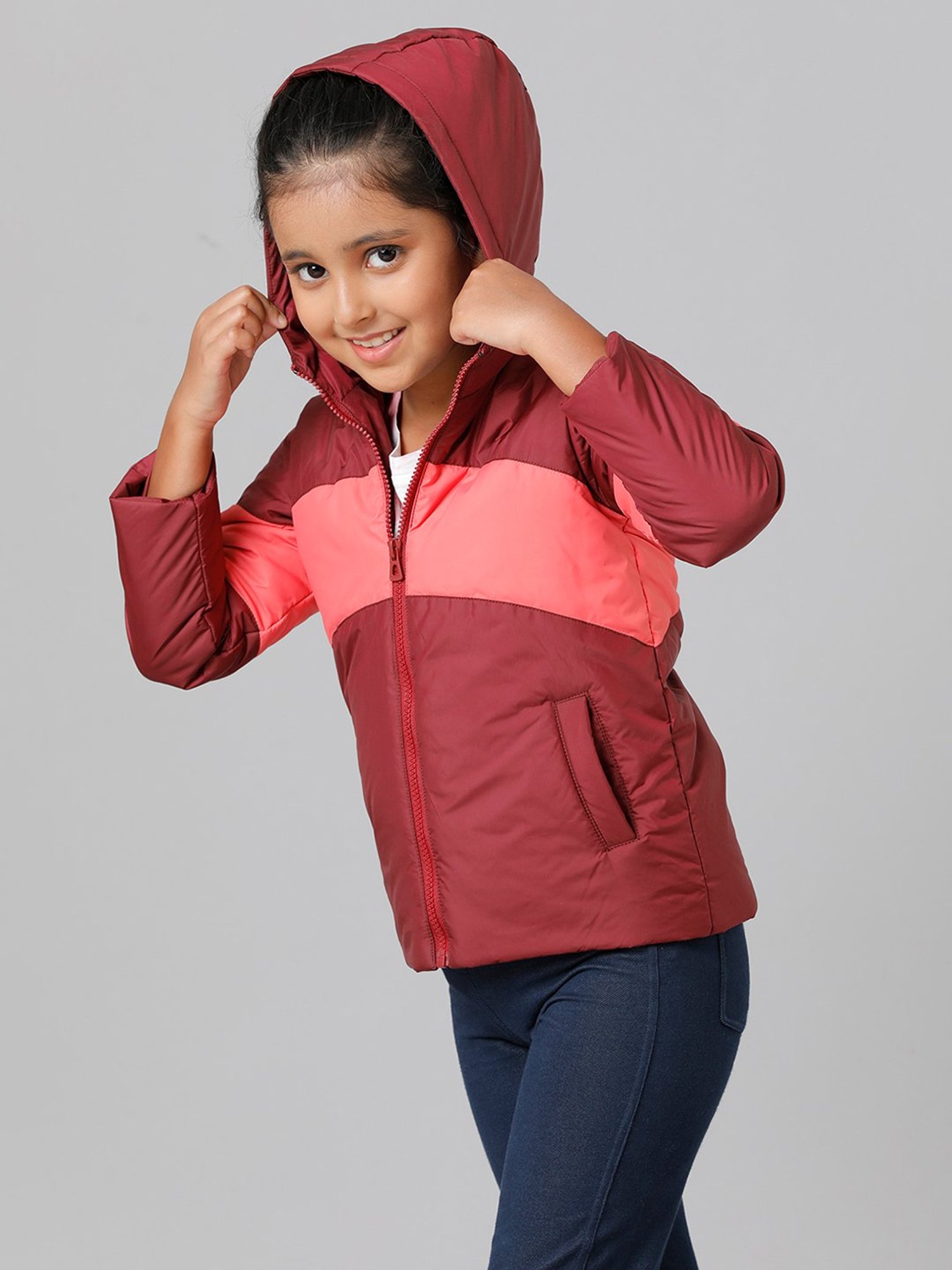 Under Fourteen Only Kids Maroon Quilted Full Sleeves Jacket