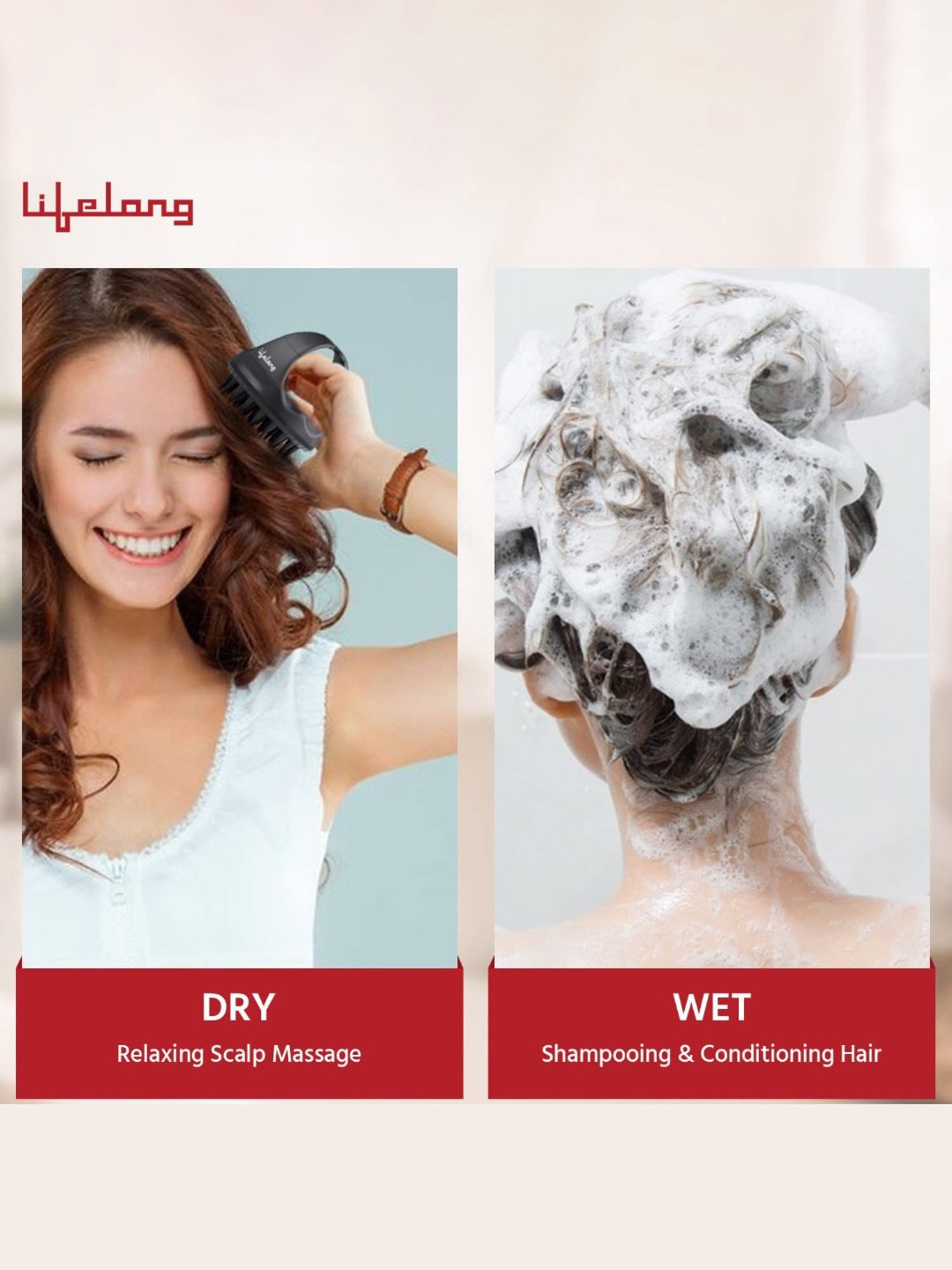 Lifelong LLM657 Silicone Scalp Massager Shampoo Brush with Body Scrubber (Black)