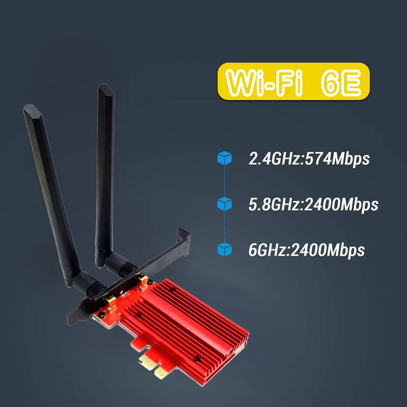 WiFi 6E 5400Mbps AX210 Wireless PCIe Card, Updated to 6G/5.8G/2.4GHz Tri-Band, Bluetooth 5.2, 802.11AX Internal Network Adapter for PC with MU-MIMO, Ultra-Low Latency, Support Windows10(64bit)