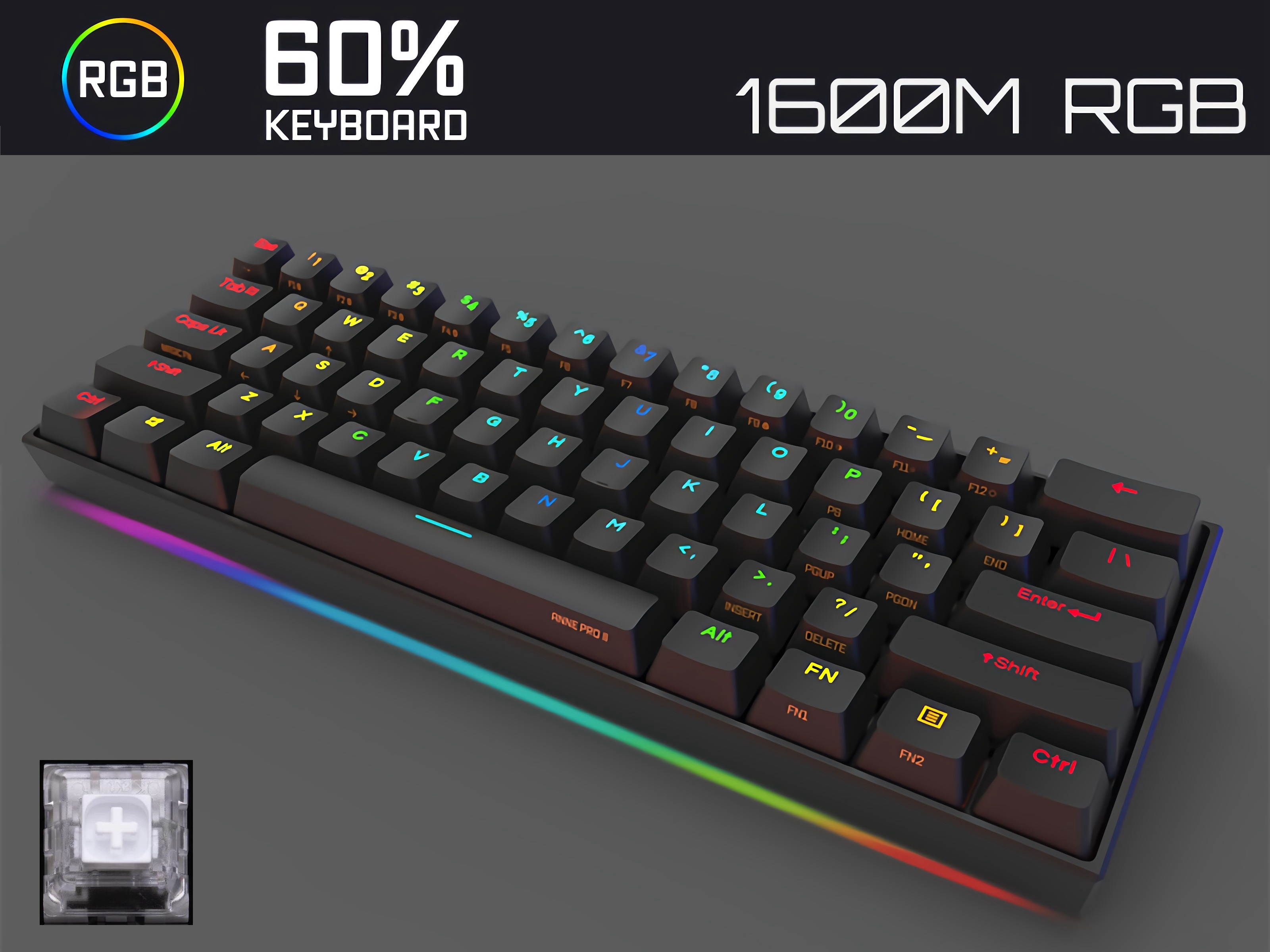 Anne Pro 2 Mechanical Keyboard 60% RGB Wired/ Wireless Gaming Keyboard Mac Bluetooth 4.0 PBT Type-c Kailh BOX Red Switch - Black