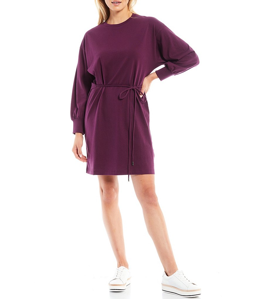 REBECCA MINKOFF Marta Crew Neck Long Sleeve Wrap Belt Dress