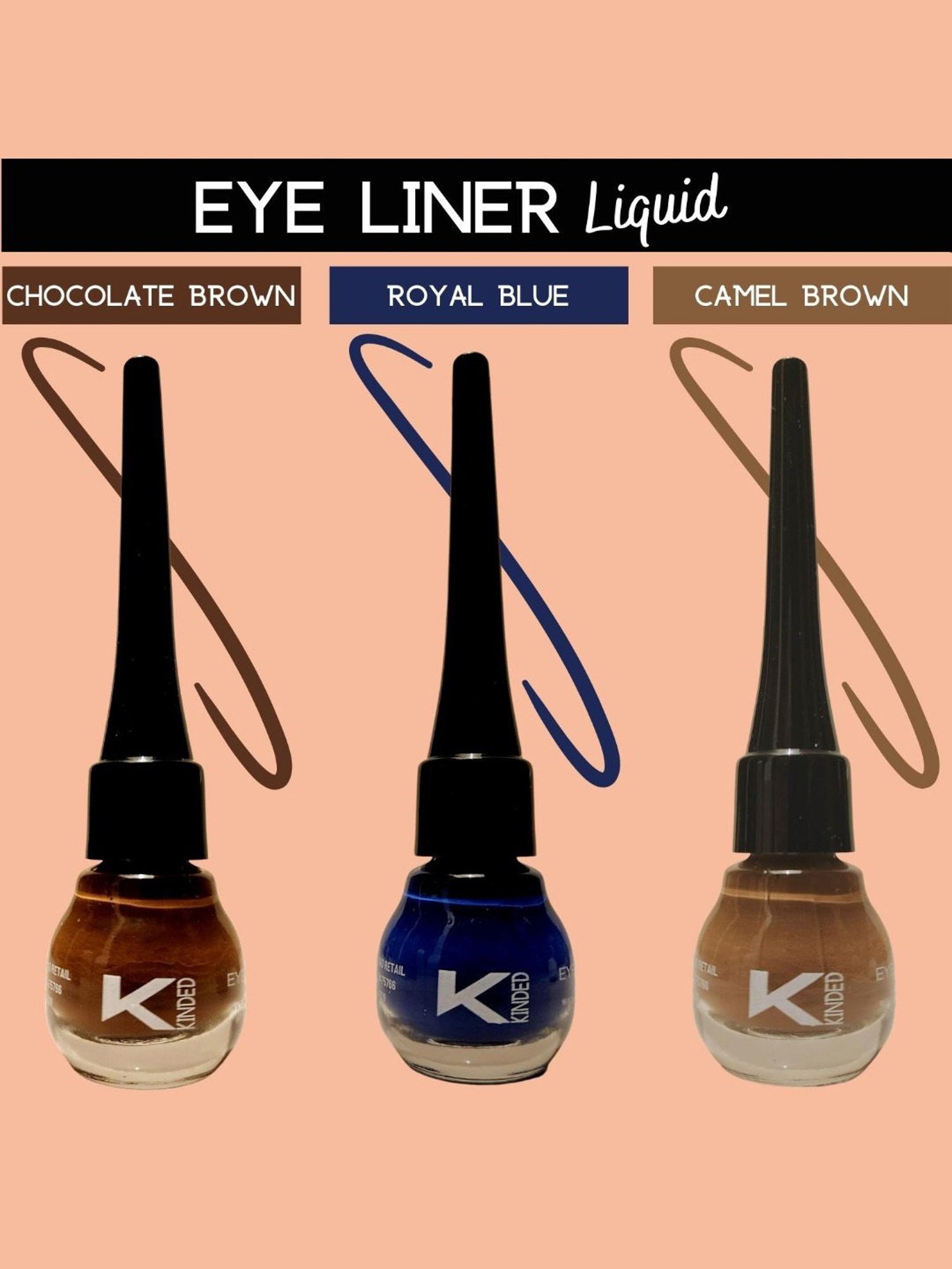 KINDED Liquid Eye Liner Chocolate Brown, Royal Blue & Camel Brown Combo
