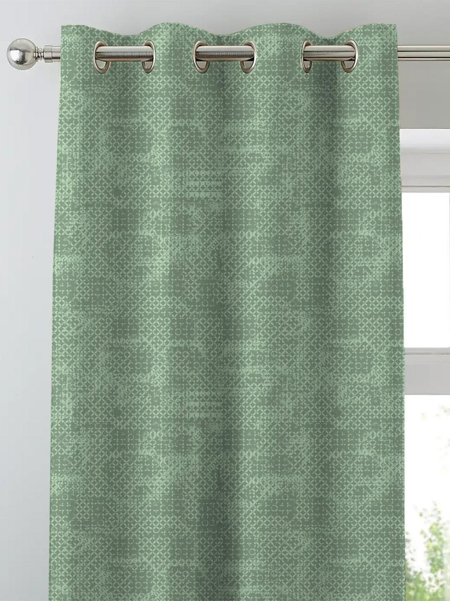 SPACES DRAPE STORY Elegent Digital Print Light Green Polyester 5 ft Window Curtains - Set of 2