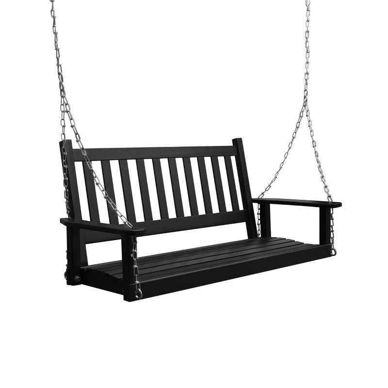 2 Person Outdoor Patio Wooden Porch Swing - Black - Veikous