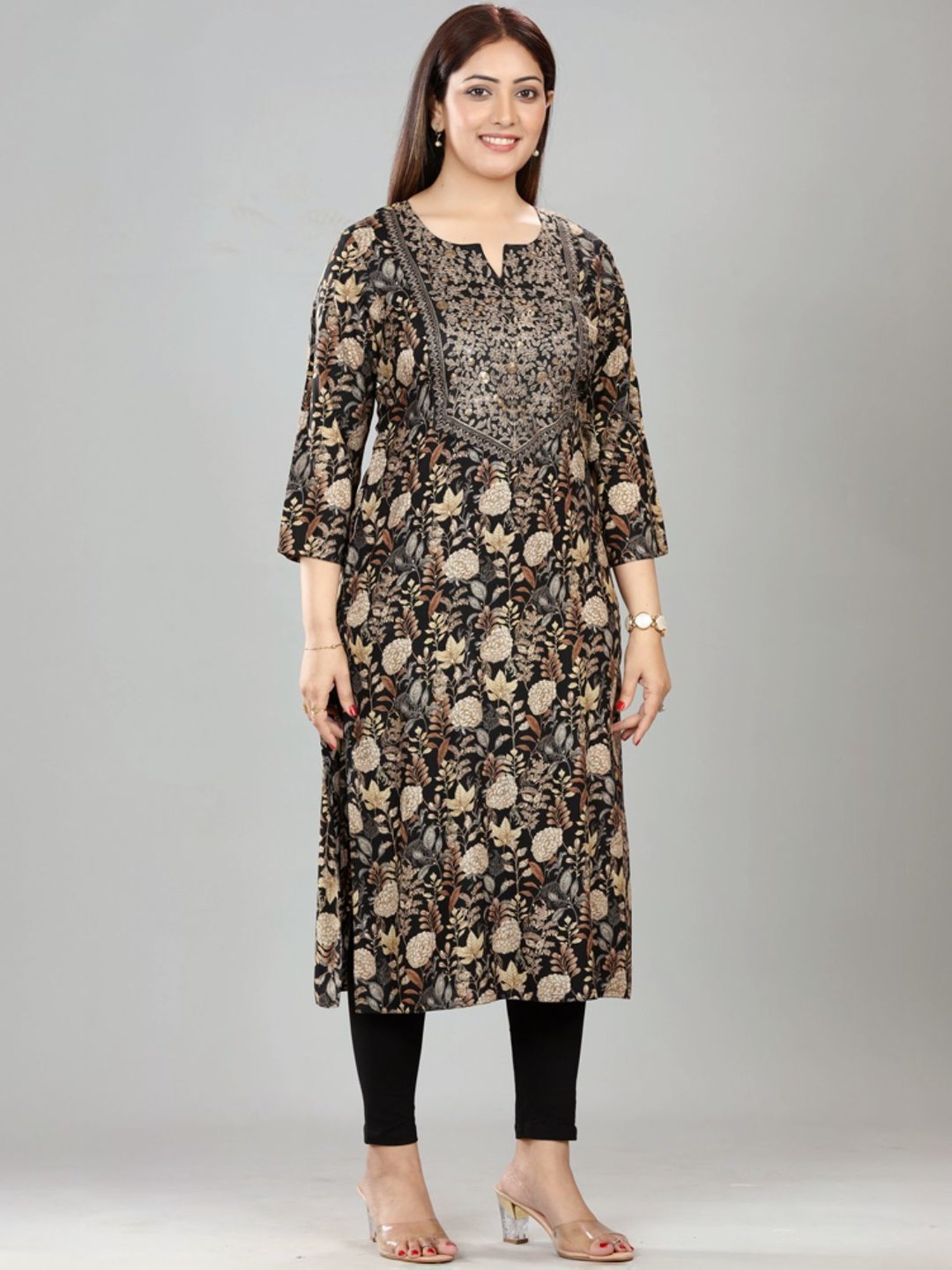 Cotton Culture Black Embroidered Straight Kurta