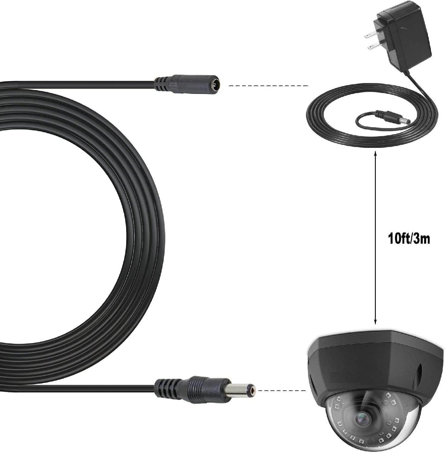 Security Camera Power Extension, Ancable 5ft(1.5M) 2.1mm x 5.5mm DC 12V Extension Cord for CCTV Security Cameras, IP Camera, LED Light Installations, Solar Panel