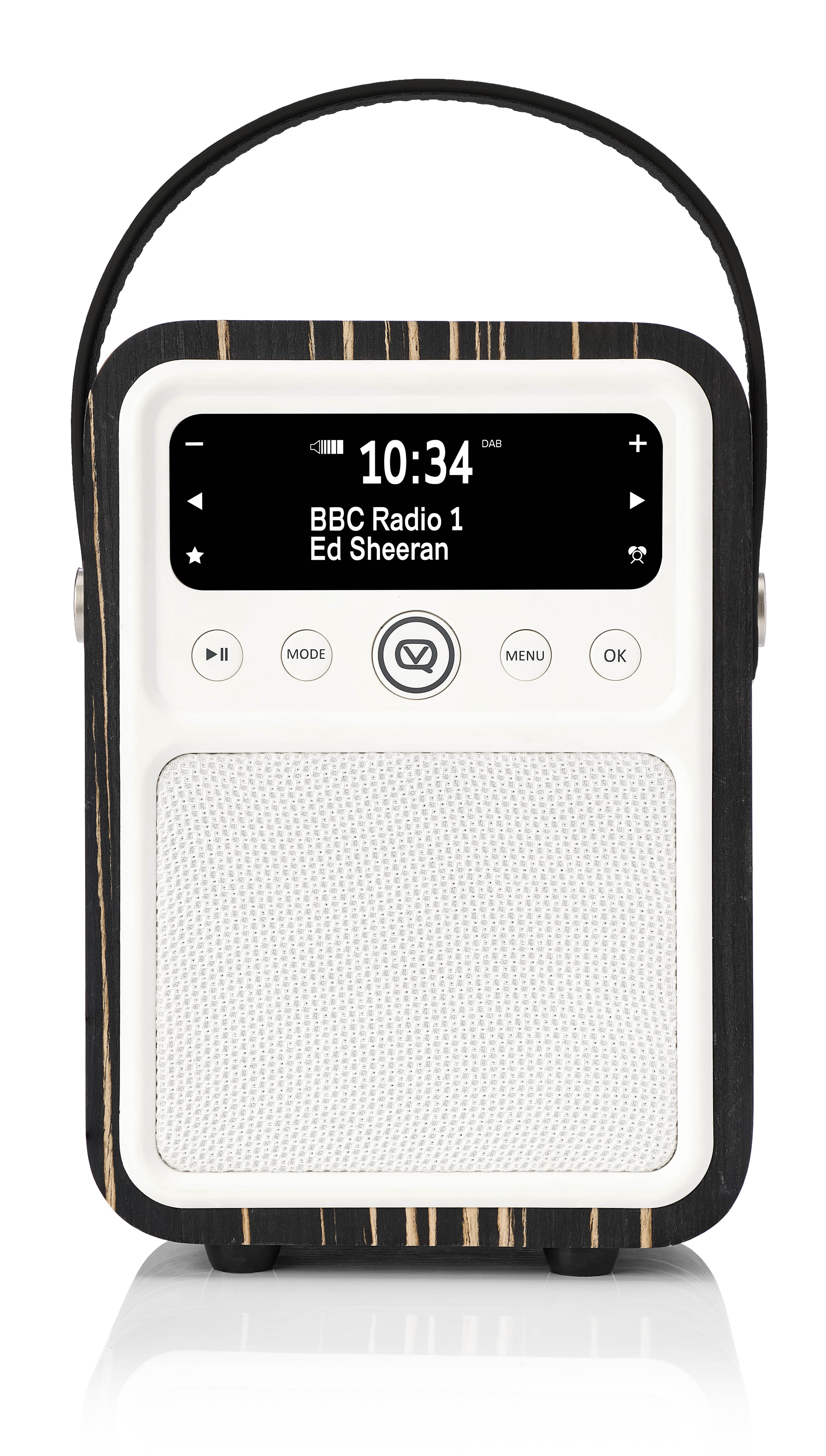 monty by vq | radio & bluetooth speaker with am/fm & hd radio, dual alarm clock, mains or battery  real wood black zebra case