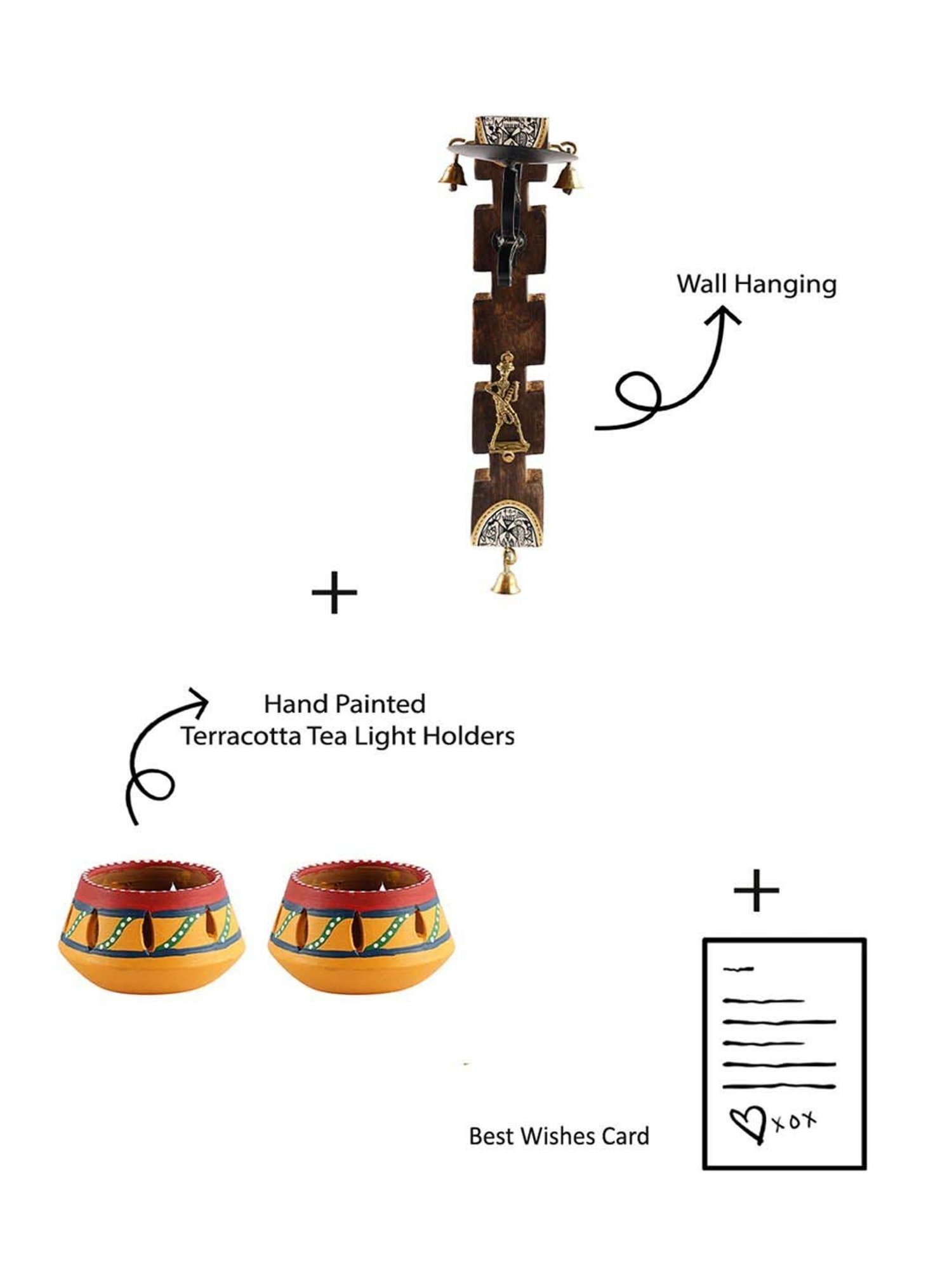 VarEesha Upahaar Brown & Yellow Wood Wall Hanging with 2 Tea Light Holders