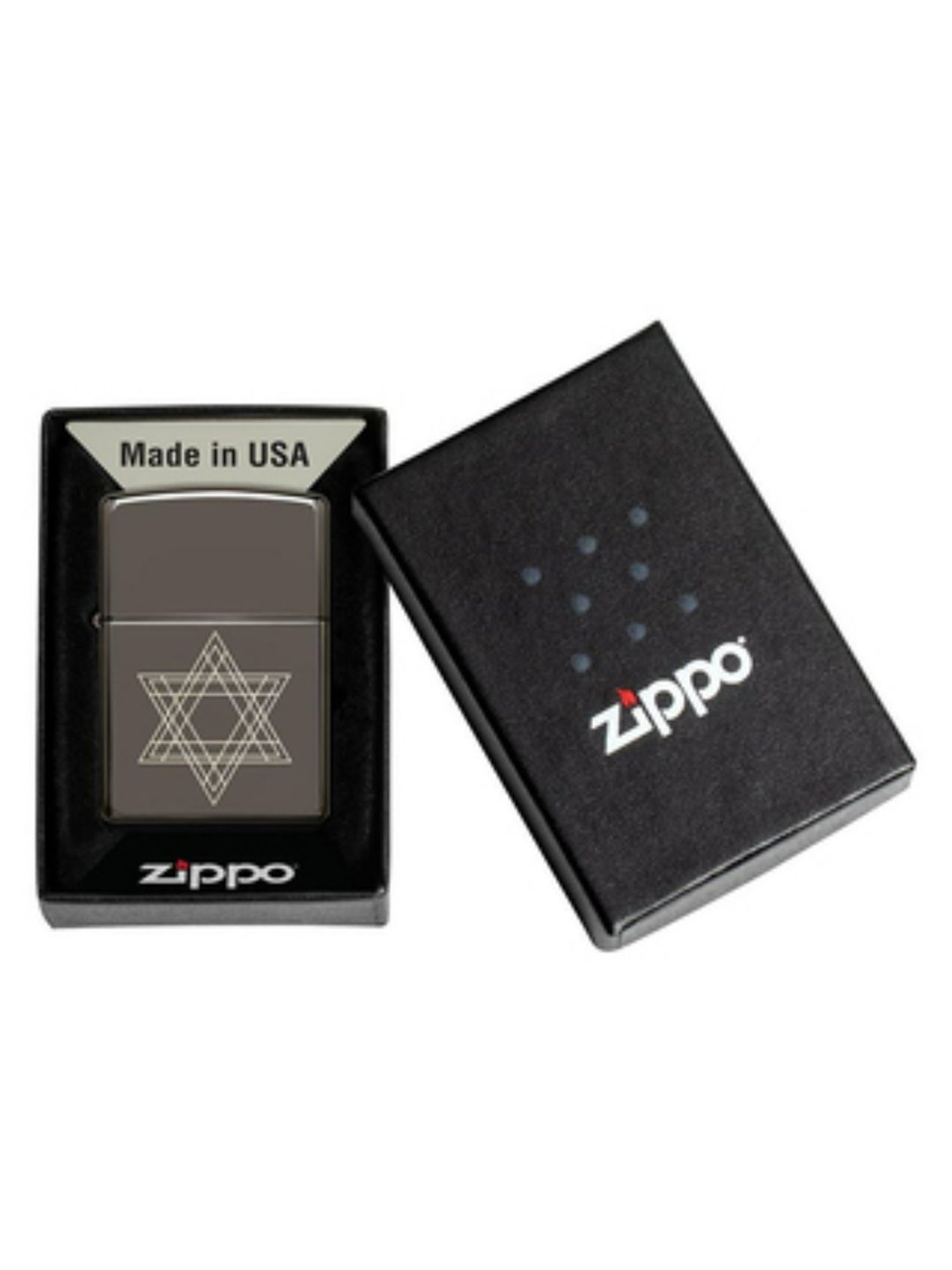 Zippo Charcol Grey Star of David Design Brass Pocket Lighter