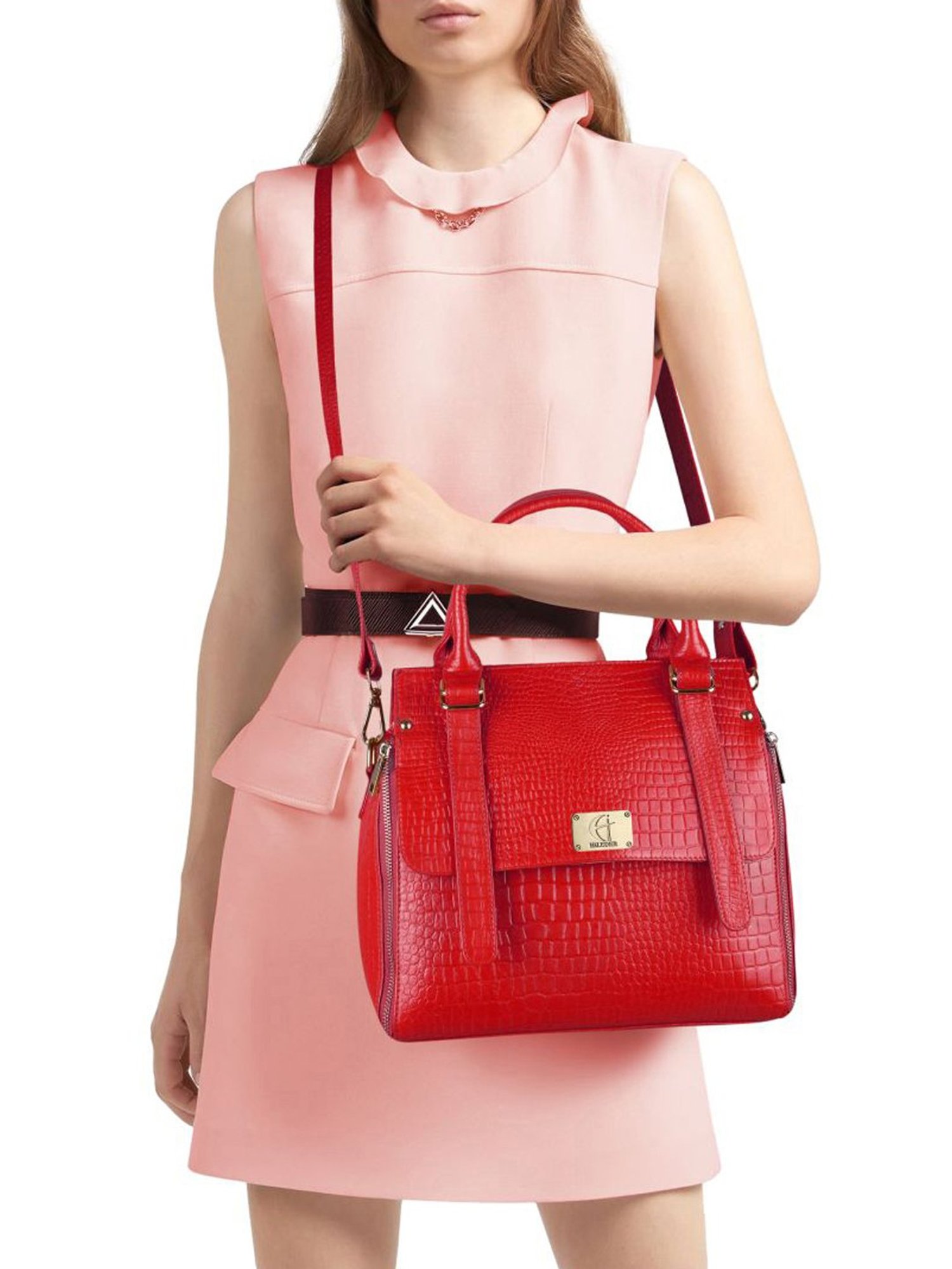 HiLEDER Red Textured Medium Handbag