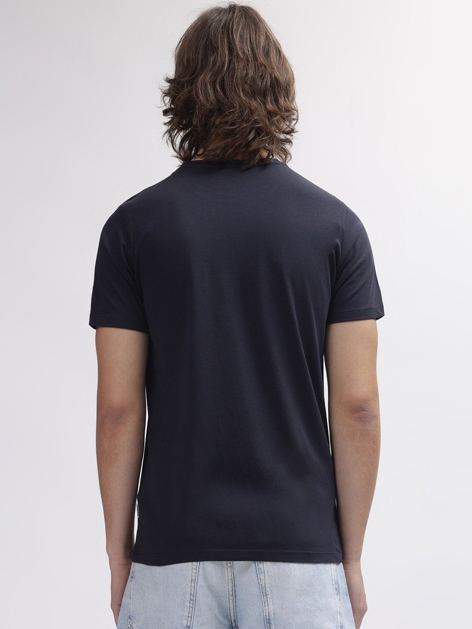 Lindbergh Blue Cotton Regular Fit Printed T-Shirt