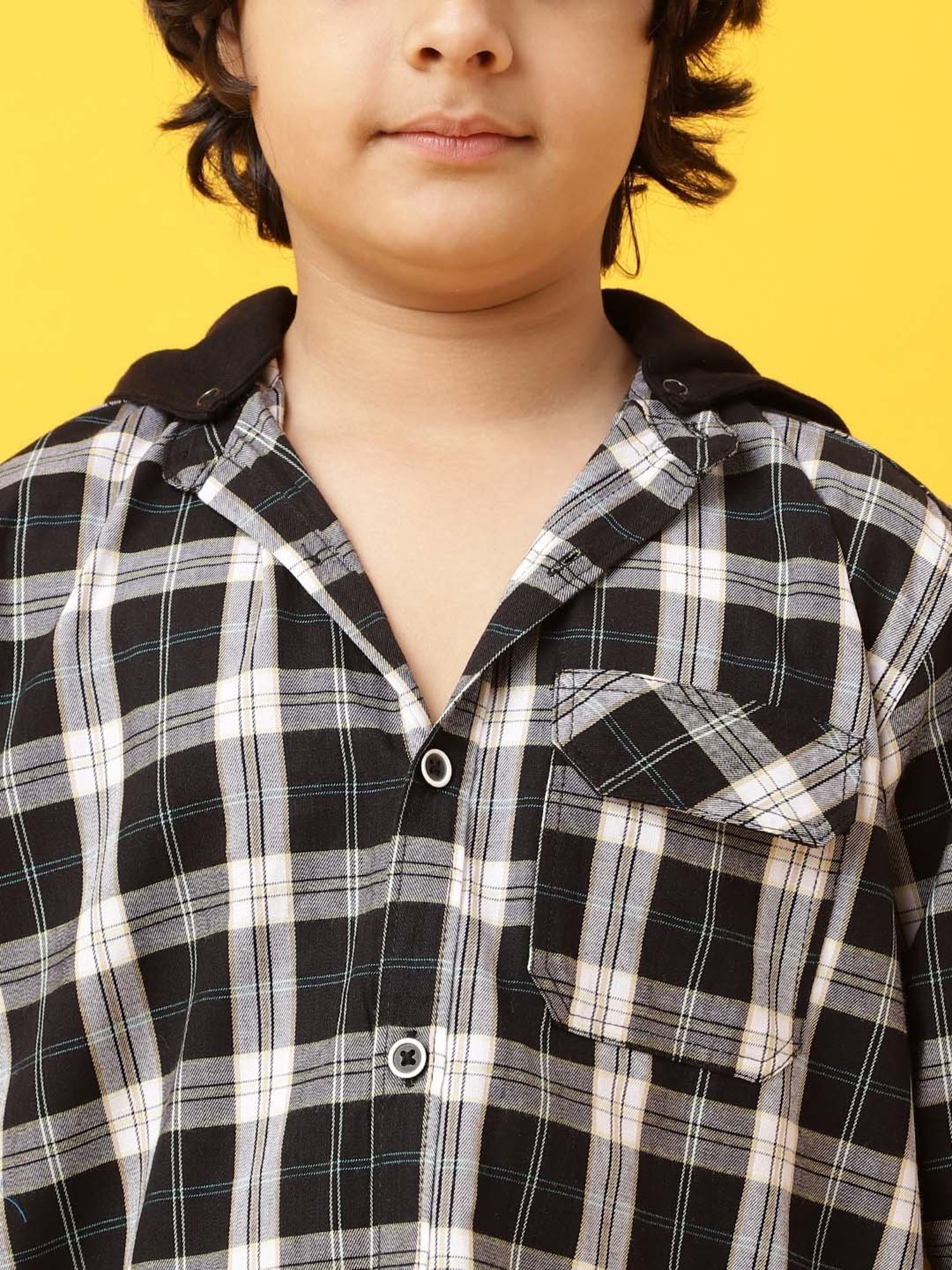 Tales & Stories Kids Black & White Cotton Chequered Full Sleeves Shirt