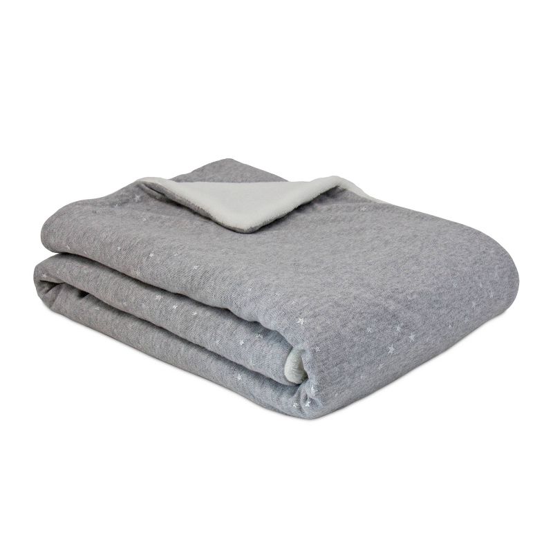 Living Textiles Baby Jersey Blanket w/ Sherpa - Gray Metallic Stars
