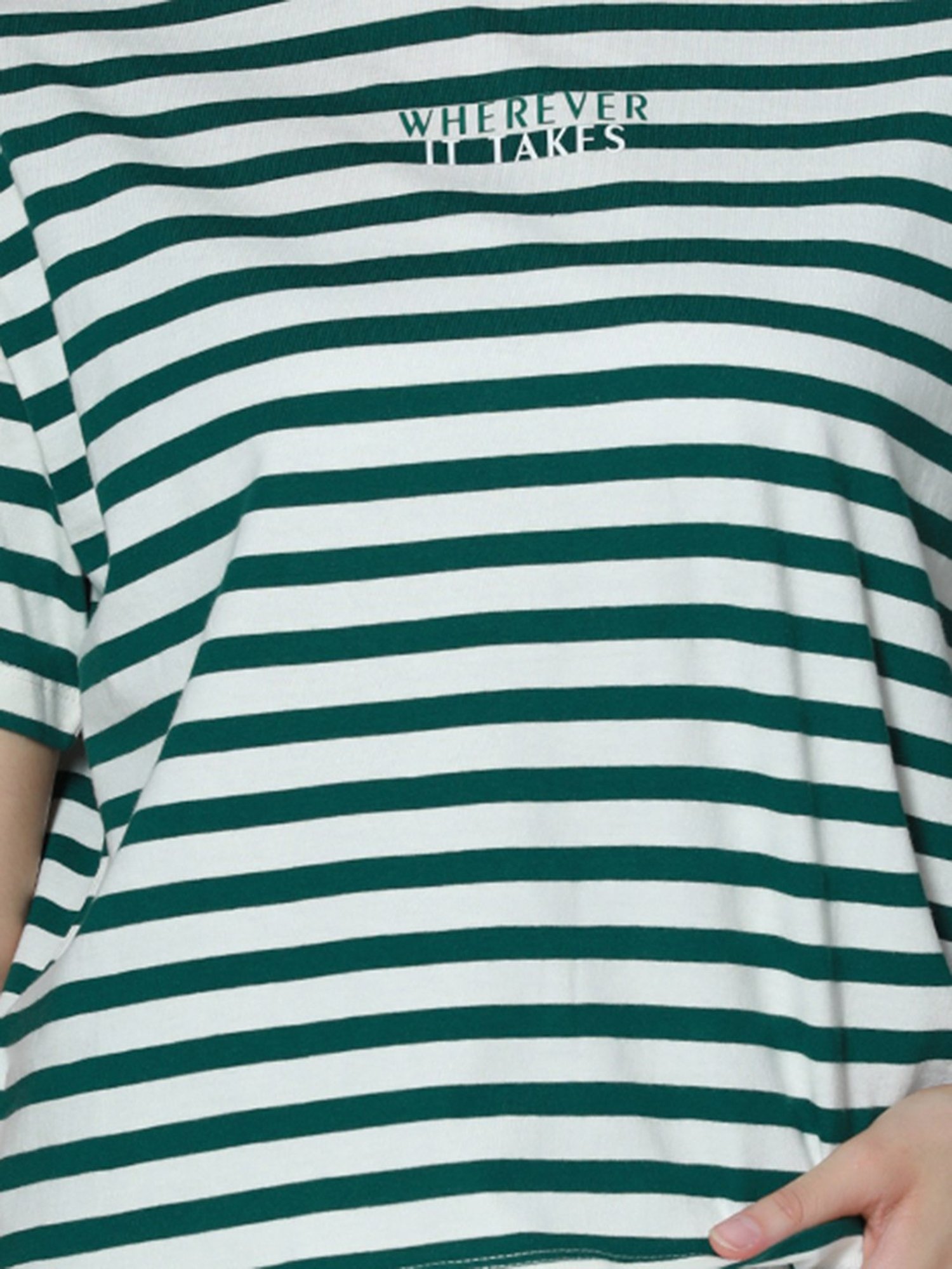 High Star Green & White Cotton Stripes T-Shirt