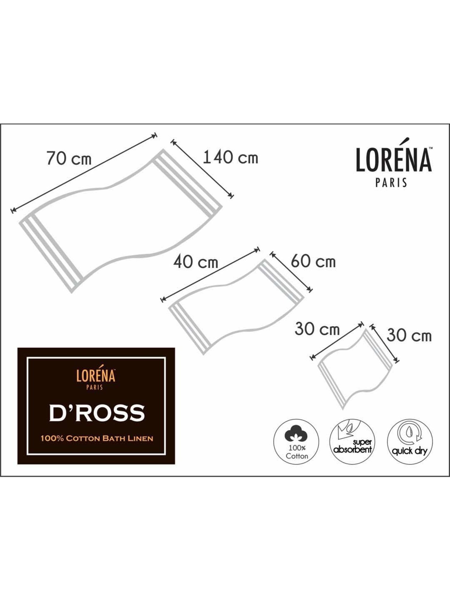 LORENA 100% Cotton Super-Soft Terry Towels -2pc Bath Towel (d`ross) solid-multi