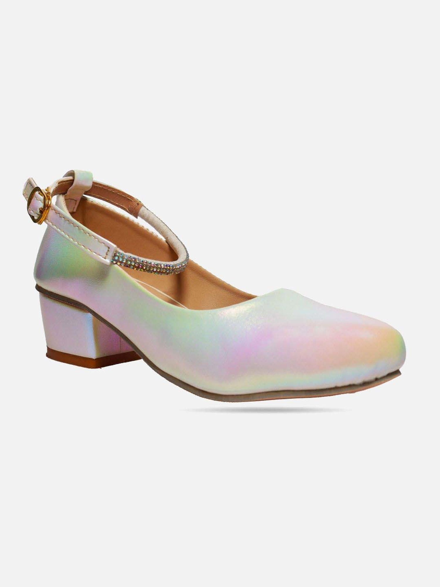 Tiny Bugs Girls Off White & Pink Party Wear Slip Ons