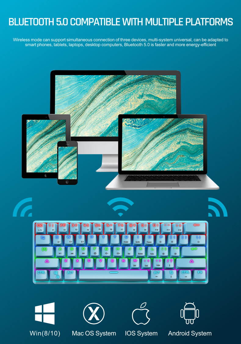 LEAVEN 61-key wired/wireless dual-mode bluetooth mechanical keyboard tablet phone mechanical bluetooth keyboard