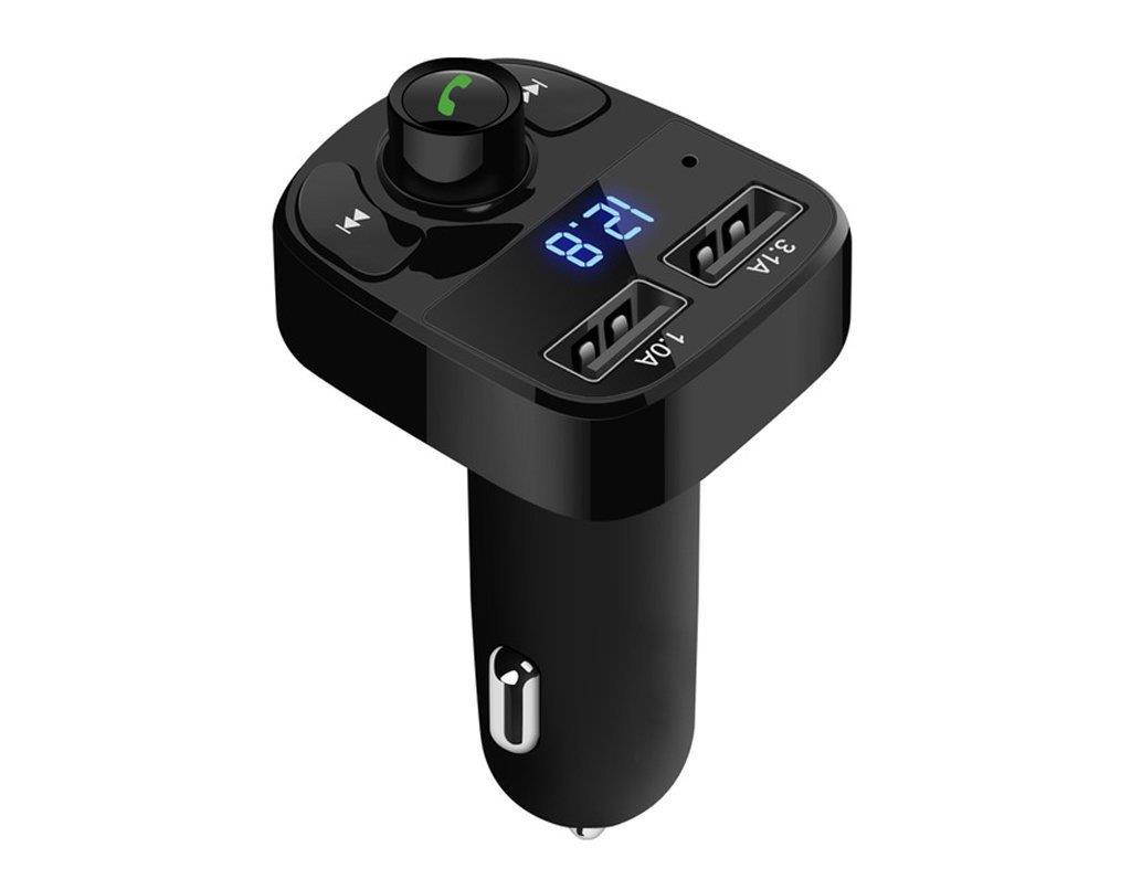 FM Transmitter for Car, FlatFin Bluetooth In Car MP3 Player FM Modulator Radio Adapter with Dual USB Charger Voltage Display TF Slot USB Music Playing for iPhone Samsung Android Cell Phone/ Tablet