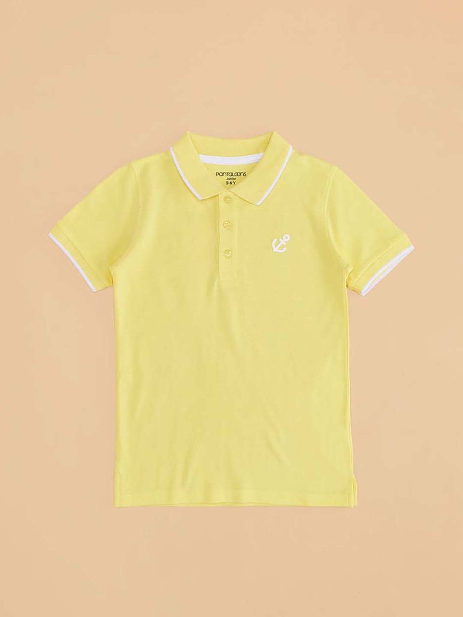 Pantaloons Junior Boys Boys Primrose Yellow Cotton Logo Polo T-Shirt