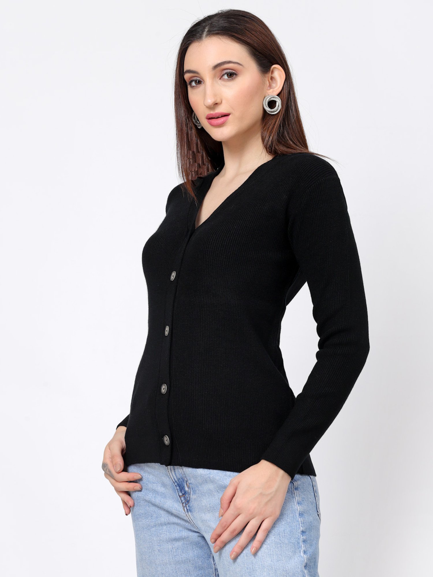 Kalt Black Self Design Cardigan