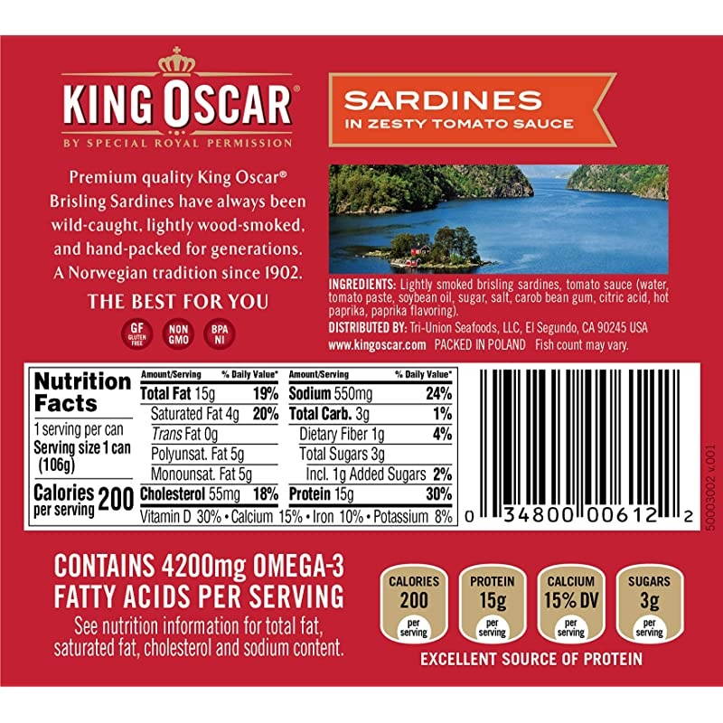 Wild Caught Sardines Zesty Tomato 375 Ounce Pack of 12