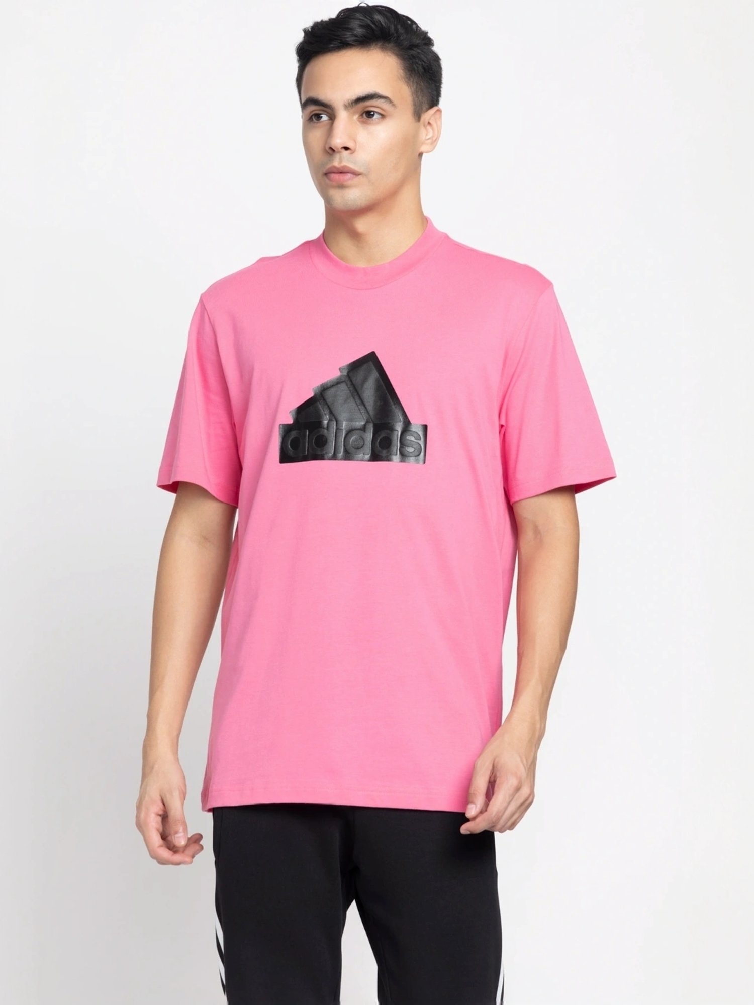Adidas Pink Cotton Regular Fit Logo Printed T-Shirt