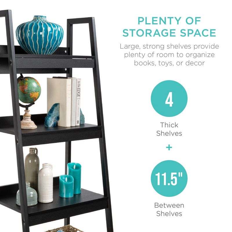 Best Choice Products Set of 2 Wooden 4-Shelf Open Ladder Bookcase Storage Display Organizers w/ Metal Framing - Black