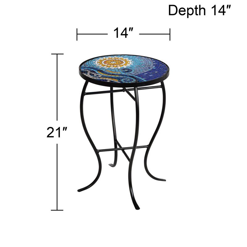 Teal Island Designs Ocean Mosaic Black Iron Outdoor Accent Table