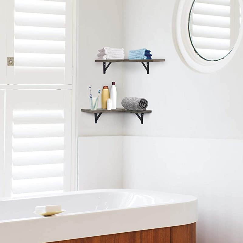 Corner Wall Shelves Rustic Wood Corner Floating Shelves for Bedroom Living Room Bathroom Kitchen Set of 2 Weathered Grey