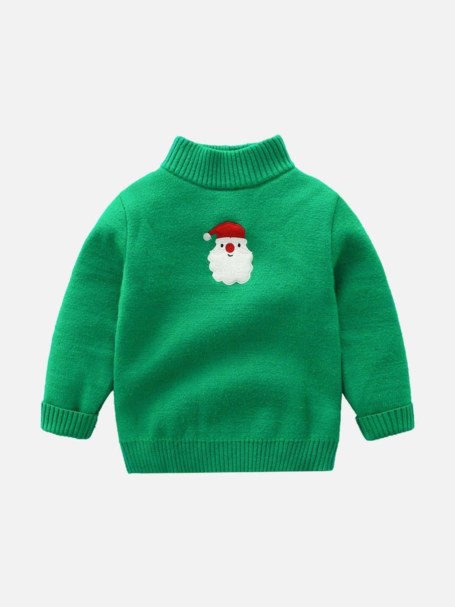 Little Surprise Box Santa Monogram Green Printed Full Sleeves Sweater