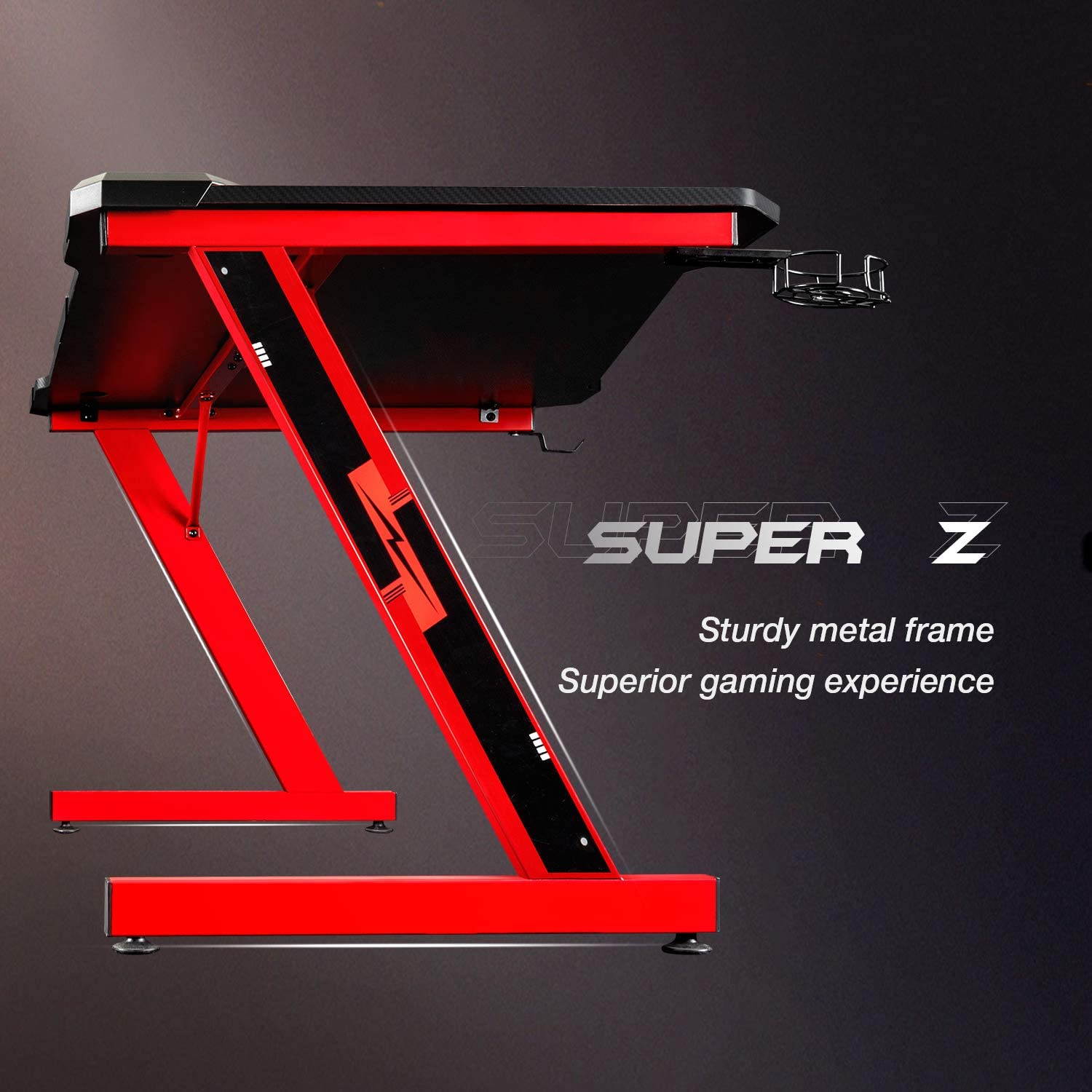 Gaming Desk 47.2" W x 23.6" D Office Computer Table, Black Gamer Workstation with 2 Cable Management Holes