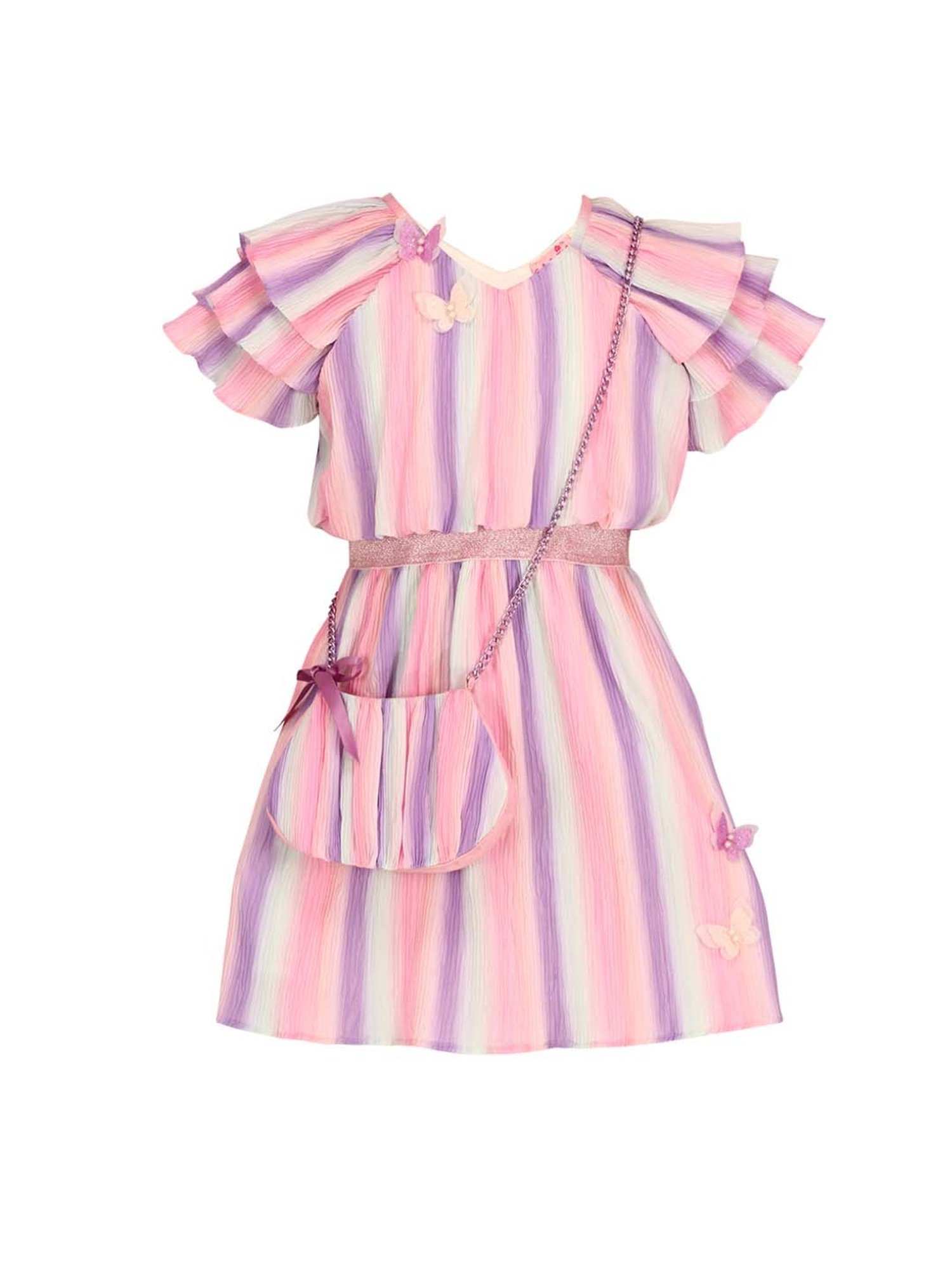 Cutecumber Kids Pink & Purple Striped Dress