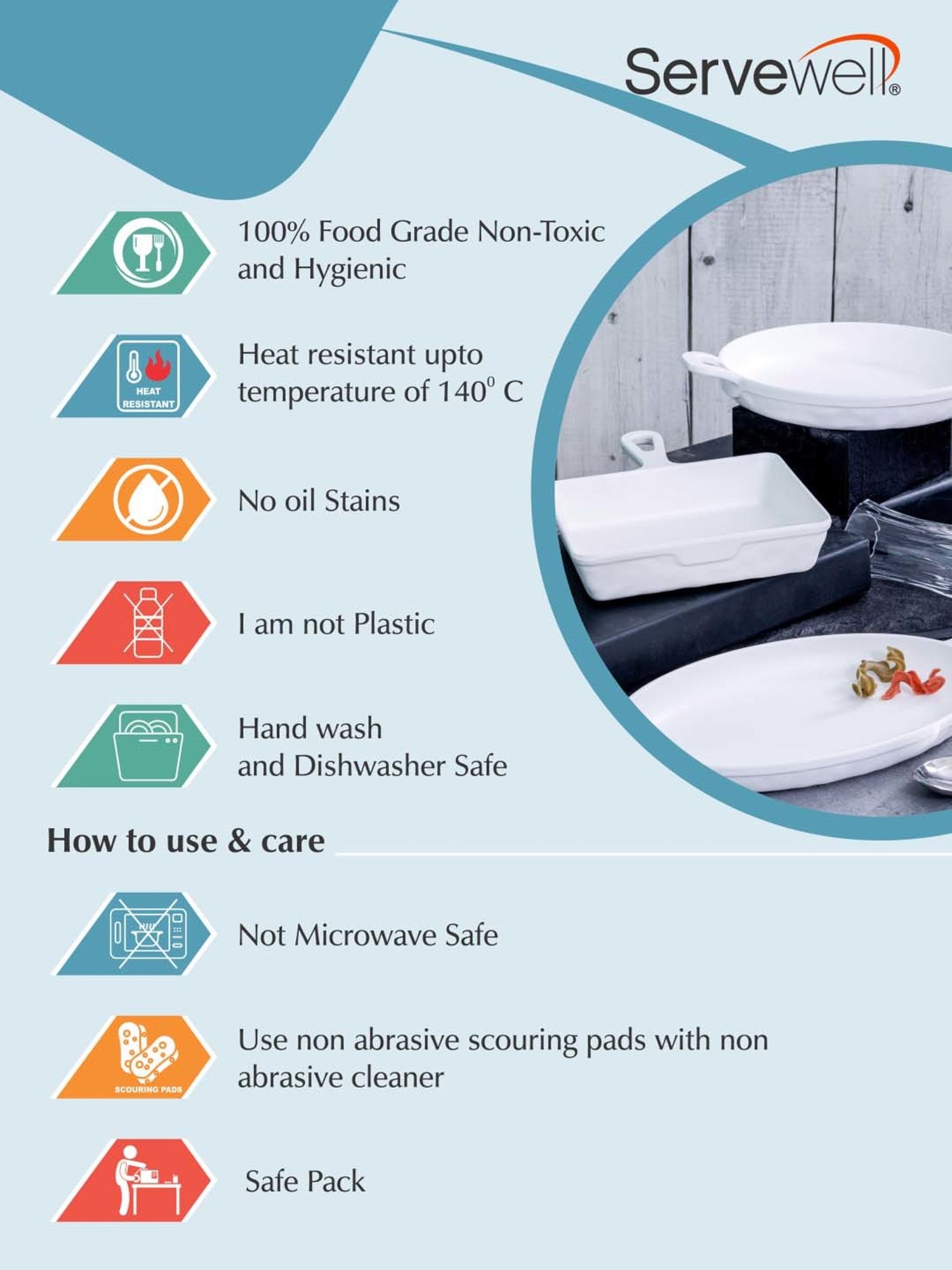 Servewell Servo White Melamine 3 Serving Platters With Handle