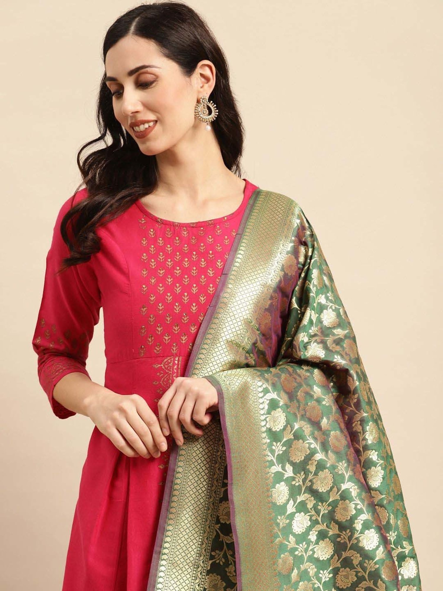 Banarasi Style Green Woven Pattern Dupatta