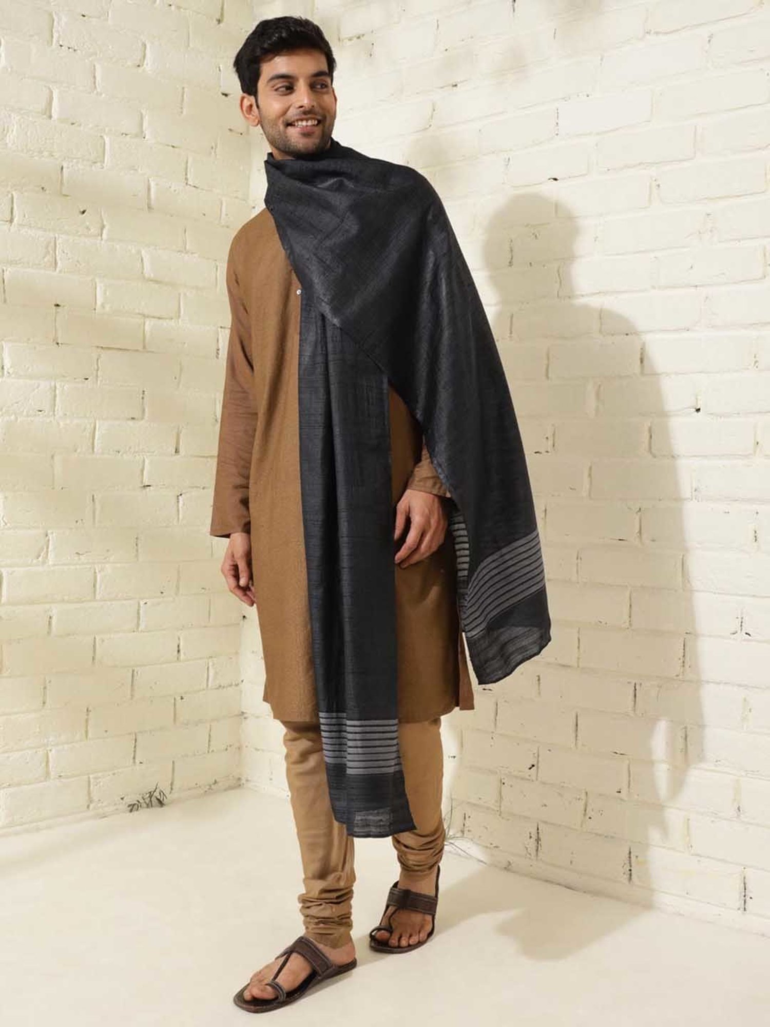 Fabindia Charcoal Striped Stole