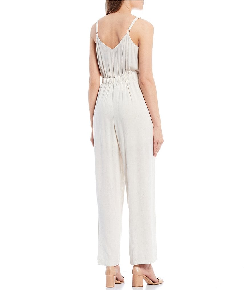 June & Hudson Button/Tie Front Wide Leg Jumpsuit