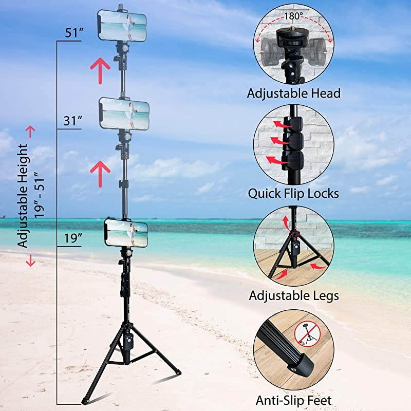 Selfie Stick amp Tripod  Integrated Portable AllInOne Professional Heavy Duty Aluminum Lightweight Bluetooth Remote For Apple amp Android Devices Non Skid Tripod Feet Extends To 51quot Black
