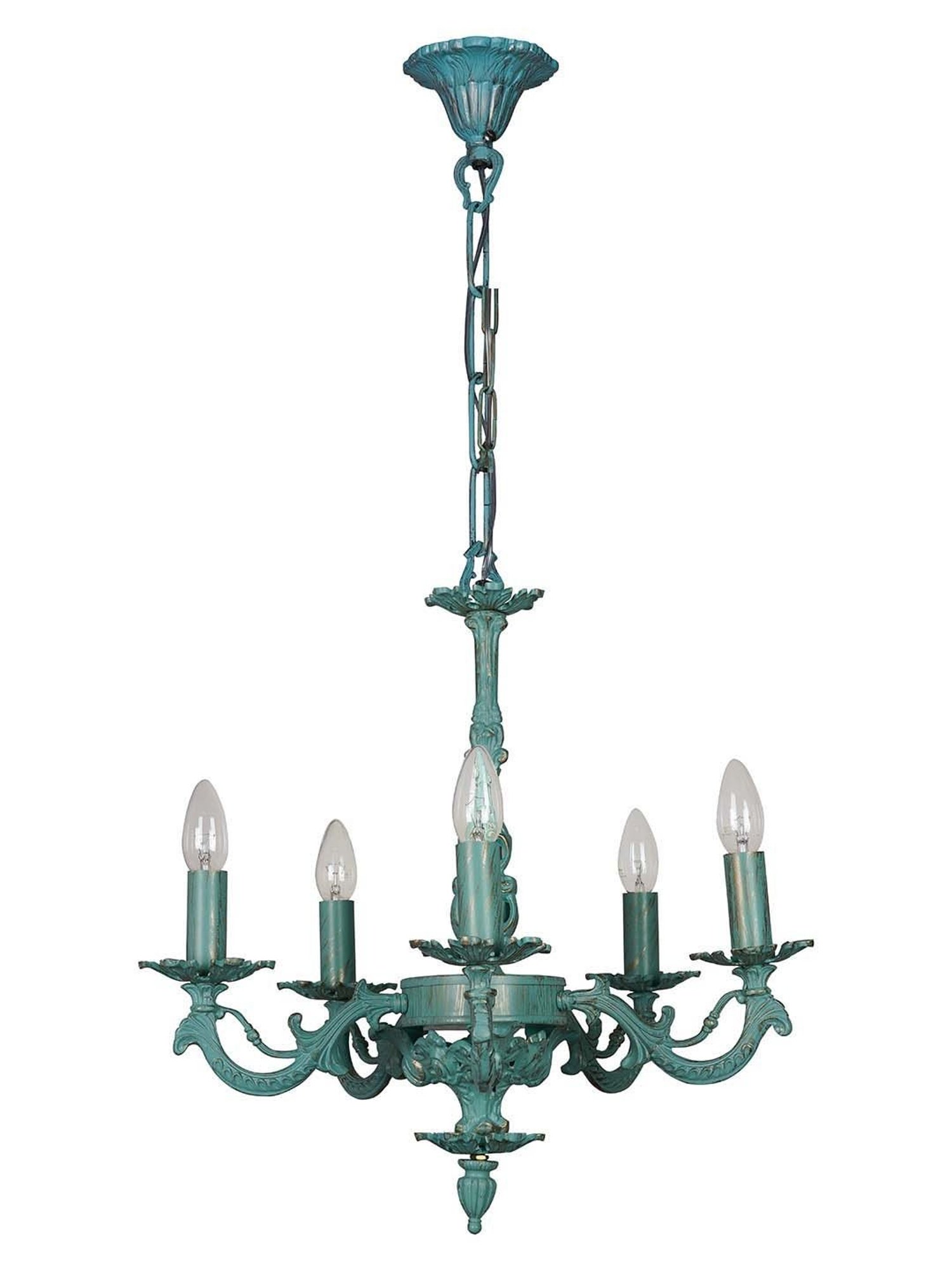 FOS LIGHTING Distressed White & Green Aluminium 5-In-1 Candlebra Chandelier
