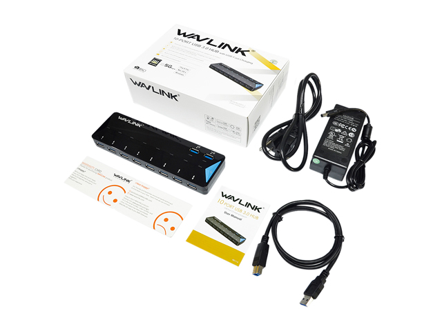 Wavlink 10-Port USB 3.0 Hub with 2x1.5A Fast USB Charging Port, 48W Power Adapter, Peripheral Sharing Switch, LED indicators, USB3.0 Splitter Up to 5Gbps for Android, Apple iOS, Windows Mobile Devices