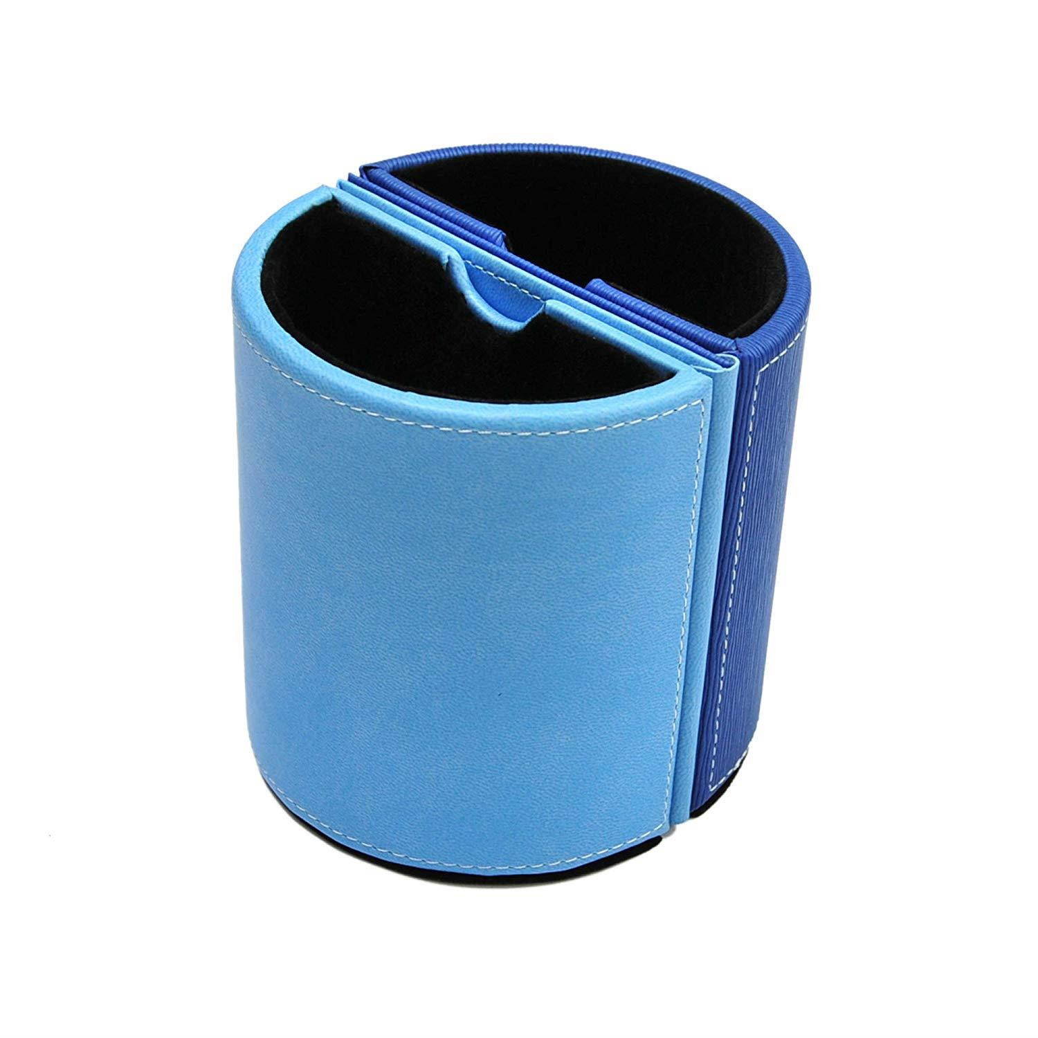 Pen Pencil Holder with Photo Frames | Desk Organizer | Desk Decoration | Multi Function Desk Stationery | Space Saver | 2 Picture Frames | Handicraft | PU Leather & Suede (Sky Blue)