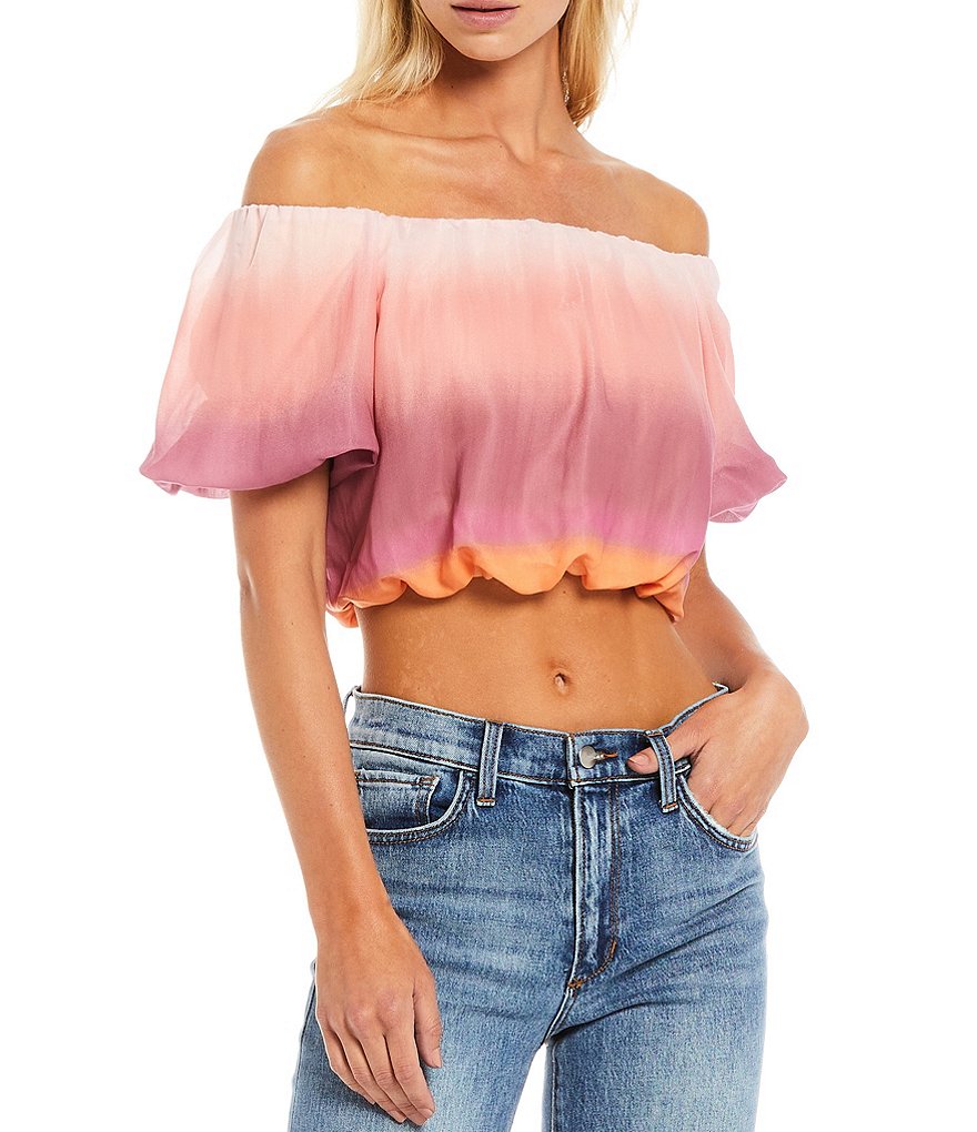 WAYF Short Puff Sleeve Off-the-Shoulder Top