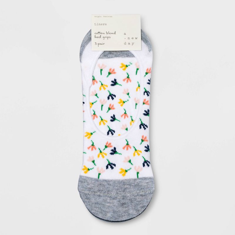 Women's Dandelion 3pk Liner Socks - A New Day™ White/Blue 4-10