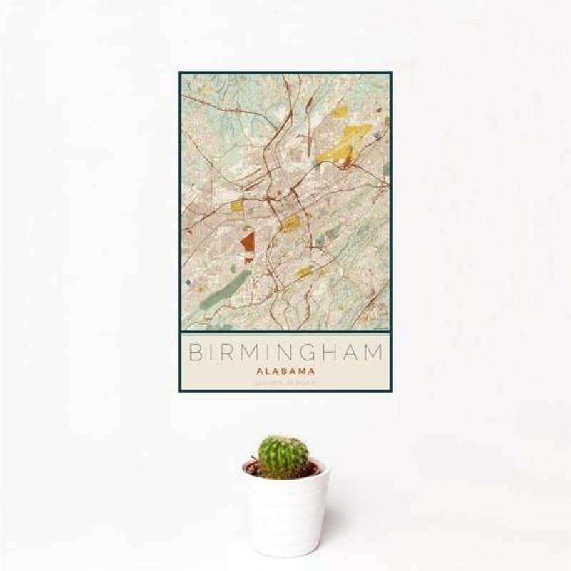 Birmingham - Alabama Map Print in Woodblock