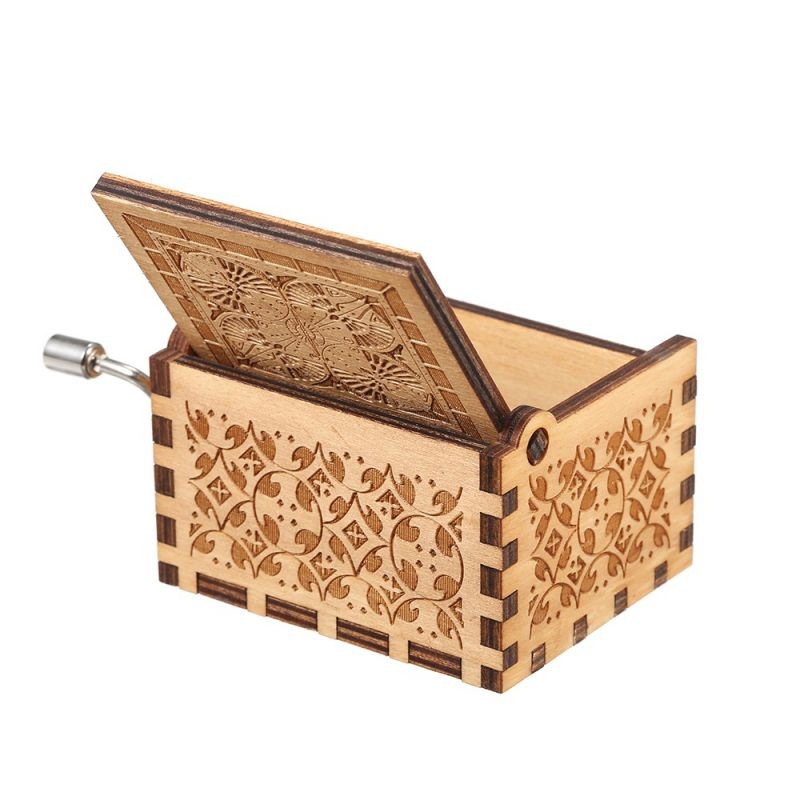 Wood Music Box Mini Vintage Engraved Hand-Operated Musical Box Birthday Christmas Valentine's Day Exquisite Gift