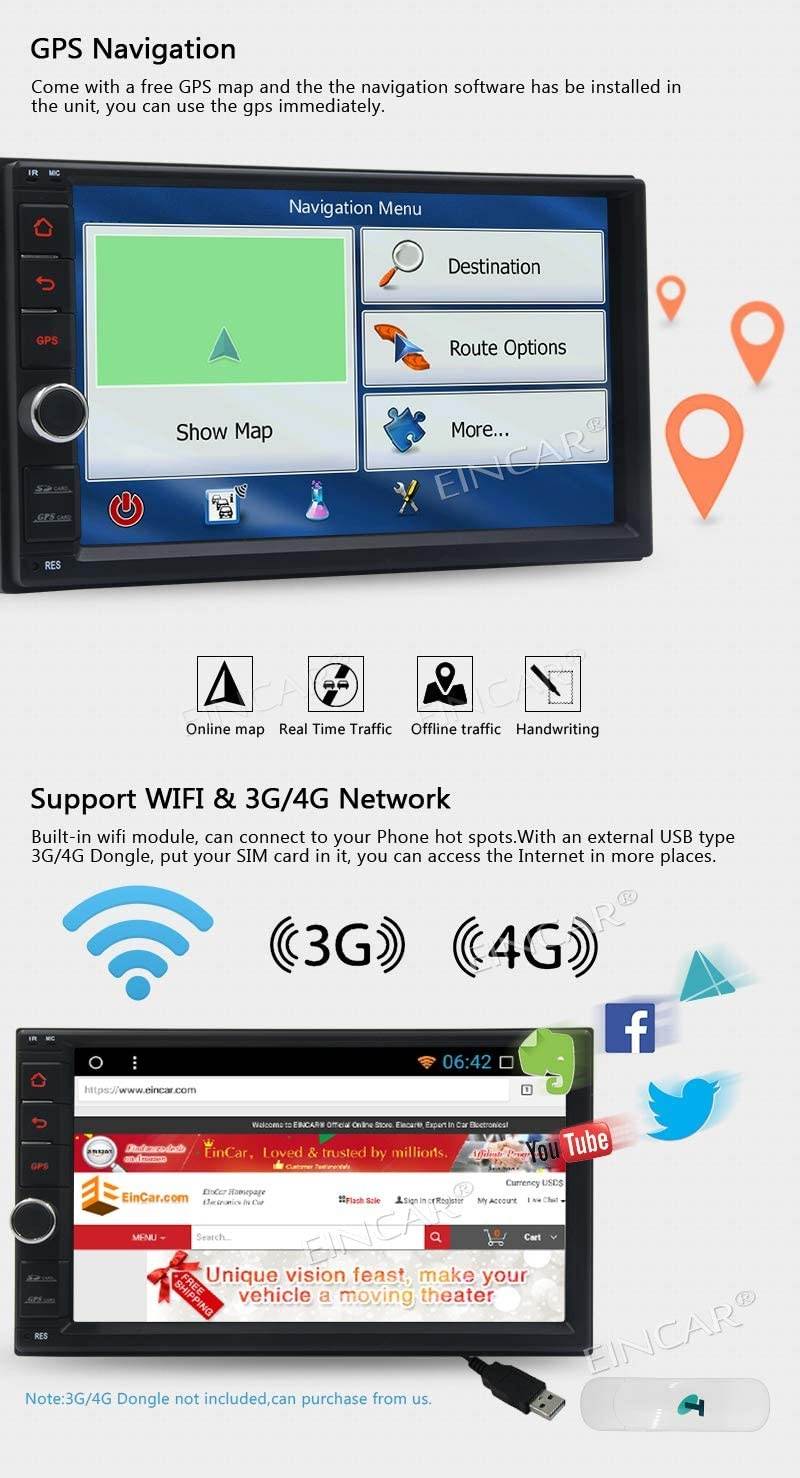 Touch Screen Car Stereo Android Head Unit Double Din Car Radio with Bluetooth 7 Inch Indash 8-Core Audio MP5 Video Player 2 Din Autoradio Support 2GB 32GB Mirror Link USB TF AUX AM FM Backup Camera