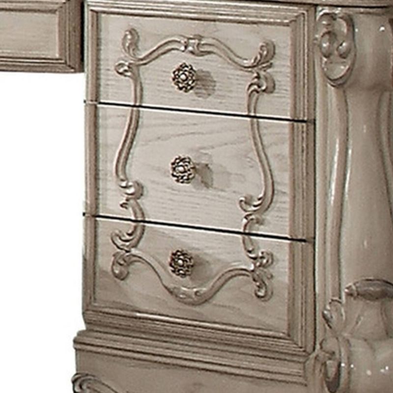 Traditional Style Wooden Vanity Desk with Seven Drawers White - Benzara